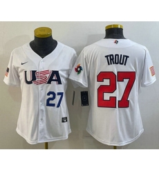 Womens USA Baseball #27 Mike Trout Number 2023 White World Classic Replica Stitched Jersey