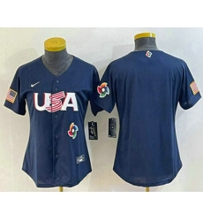 Women's USA Baseball Blank 2023 Navy World Classic Stitched Jerseys