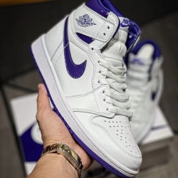 Women Air Jordan 1 Purple White Retro Shoes