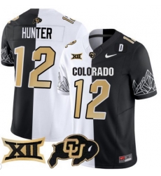 Men Colorado Buffaloes #12 Travis Hunter White Black Split  Vapor Limited Stitched Football Jersey