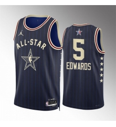 Men 2024 All Star 5 Anthony Edwards Navy Stitched Basketball Jersey