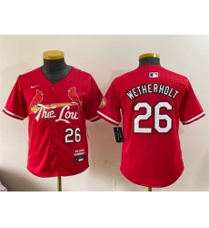 Youth St Louis Cardinals 26 JJ Wetherholt Red 2024 City Connect Limited Stitched Baseball Jersey Youth St Louis Cardinals 26 JJ Wetherholt Red 2024 City Connect Limited Stitched Baseball Jersey