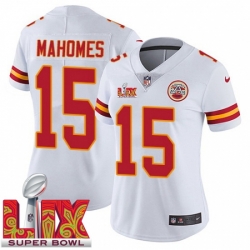 Women Kansas City Chiefs Patrick Mahomes #15 White 2024 2025 Super Bowl LIX F U S E Stitched Jersey