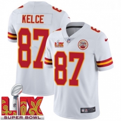 Youth Kansas City Chiefs Travis Kelce #87 White 2024 2025 Super Bowl LIX F U S E Stitched Jersey