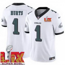 Men Philadelphia Eagles Jalen Hurts #1 White 2024 2025 Super Bowl LIX F U S E Stitched NFL Jersey