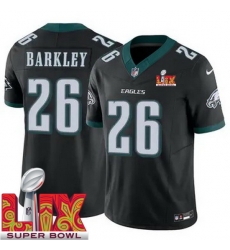 Men Philadelphia Eagles Saquon Barkley #26 Black 2024 2025 Super Bowl LIX F U S E Stitched NFL Jersey