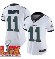 Women Philadelphia Eagles A.J. Brown #11 White 2024 2025 Super Bowl LIX F U S E Stitched NFL Jersey