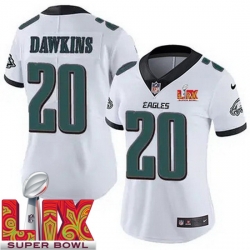 Women Philadelphia Eagles Brian Dawkins #20 White 2024 2025 Super Bowl LIX F U S E Stitched NFL Jersey