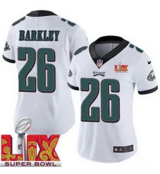 Women Philadelphia Eagles Saquon Barkley #26 White 2024 2025 Super Bowl LIX F U S E Stitched NFL Jersey