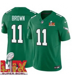 Youth Philadelphia Eagles A.J. Brown #11 Kelly Green 2024 2025 Super Bowl LIX F U S E Stitched NFL Jersey