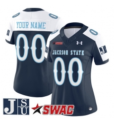 Women Jackson State Tigers Active Player Custom Navy Alternate 2025 F U S E  Vapor Limited Stitched Football Jersey Run Small 