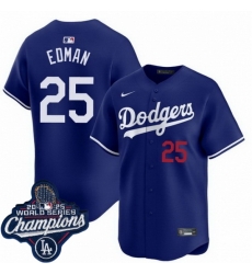 Men Los Angeles Dodgers 25 Tommy Edman Cool Base 2025 World Champions Stitched Baseball Jersey Blue Men Los Angeles Dodgers 25 Tommy Edman Cool Base 2025 World Champions Stitched Baseball Jersey Blue