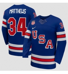 Men USA 34 Auston Matthews Royal 2026 Stitched Jersey