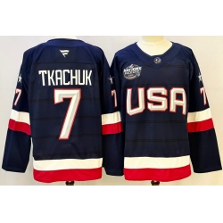 Men's USA #7 Brady Tkachuk Blue 2026 Stitched Jersey