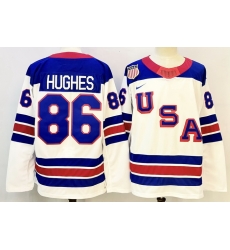 Men's USA #86 Jack Hughes White 2026 Stitched Jersey Men's USA #86 Jack Hughes White 2026 Stitched Jersey