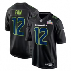 12s Seattle Seahawks Nike Super Bowl LX Patch Carbon Fashion Game Jersey Black