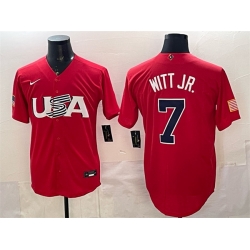 Men USA Baseball 7 Bobby Witt Jr  Red World Baseball Classic Stitched Jersey