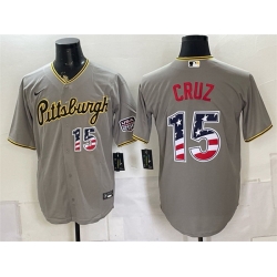 Men Pittsburgh Pirates  15 Oneil Cruz Grey USA 250 Fourth of July Stitched Baseball Jersey