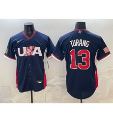 Men USA Baseball  13 Brice Turang Navy 2026 World Baseball Classic Road Stadium Stitched Jersey