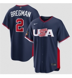 Men USA Baseball  2 Alex Bregman Navy 2026 World Baseball Classic Road Stadium Stitched Jersey