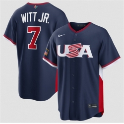 Men USA Baseball  7 Bobby Witt Jr  Navy 2026 World Baseball Classic Road Stadium Stitched Jersey