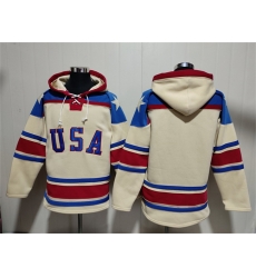Men Team USA Blank Cream Ageless Must Have Lace Up Pullover Hoodie