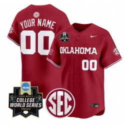 Men Oklahoma Sooners Active Player Custom Crimson SEC   2026 World Series Patch Vapor Premier Limited Stitched Jersey